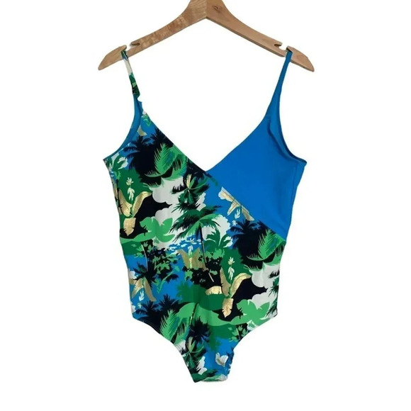 Aerie M blue floral‎ one piece bathing suit - Picture 2 of 7